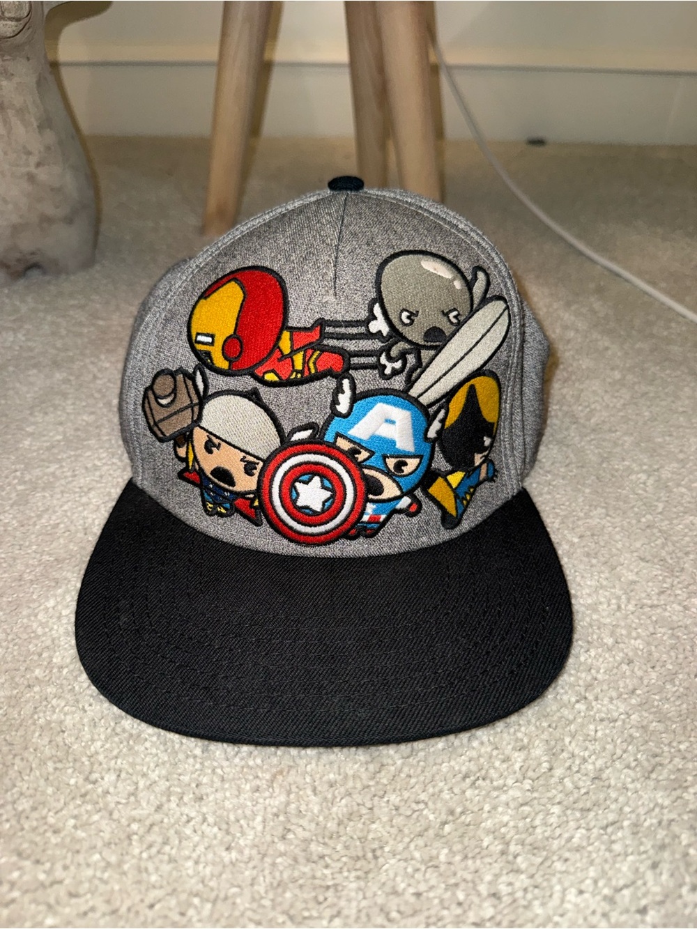 Marvel Avengers Chibi Superhero’s Gray and Black Logo Cap